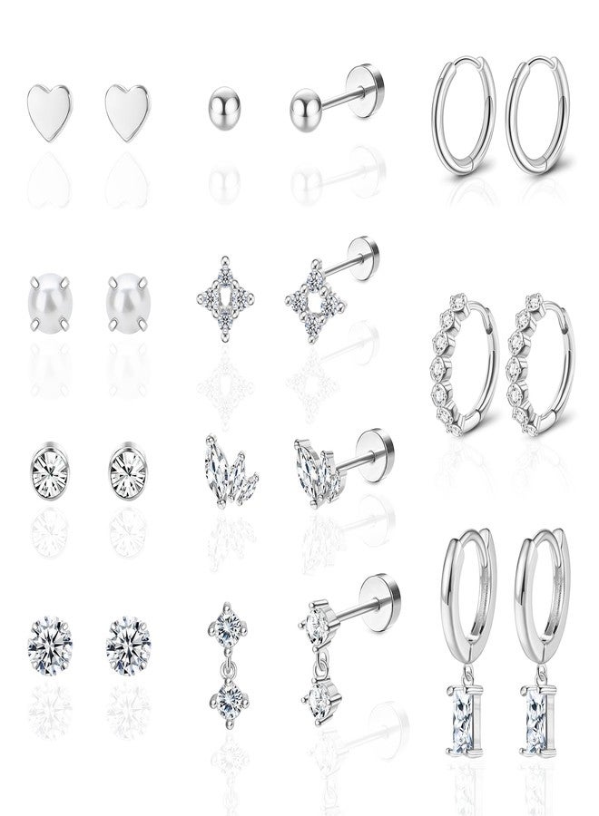 Staligue أقراط ستاليج المضادة للحساسية ذات الظهر المسطح للأذنين الحساسة، أقراط عصرية من الفولاذ الجراحي للنساء والرجال، أطقم أقراط غضروفية صغيرة ذات ظهر مسطح لثقوب متعددة، أقراط حلقية ذات ظهر مسطح قابلة للتكديس - Image 1